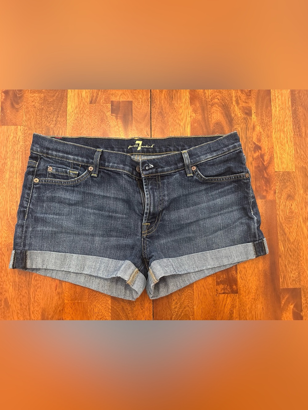 7 For All Mankind Dark Blue Denim Cuffed Women's Shorts